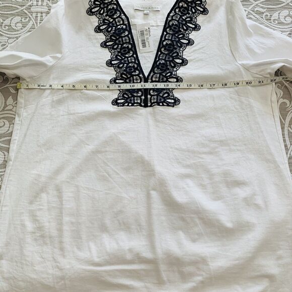 Preston & York Tunic Women 10 White Navy  Linen Embroidery Beach Vacation NWT - Picture 5 of 8